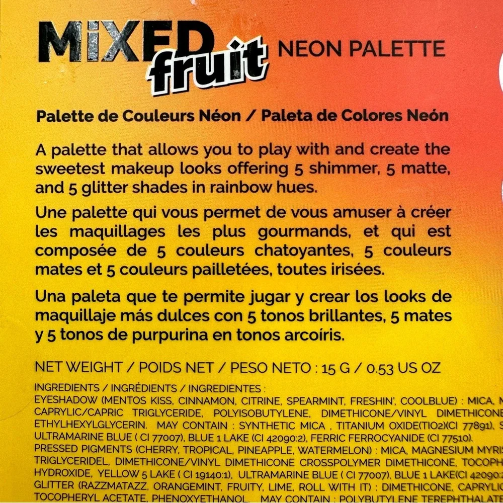Rude Cosmetics Mentos Mixed Fruit Neon Eyeshadow Palette  Rainbow Shimmer Gift